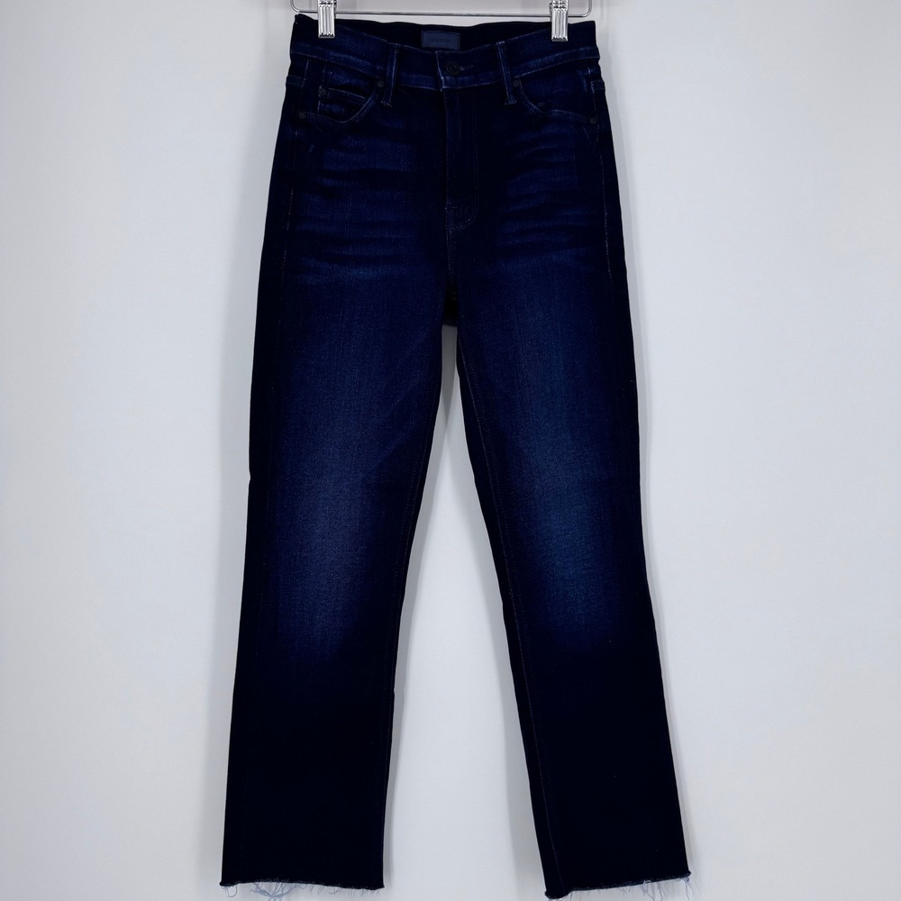 Mother Mid Rise Dazzler Ankle Jeans Womens 25 Now Or Never Blue Raw Hem Straight